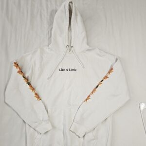 Live A Little White Hoodie with Floral Accents